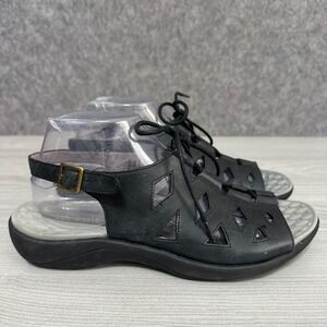David Tate Darcy Black Leather Slingback Lace Up Sandals Womens 9 ARS15-207